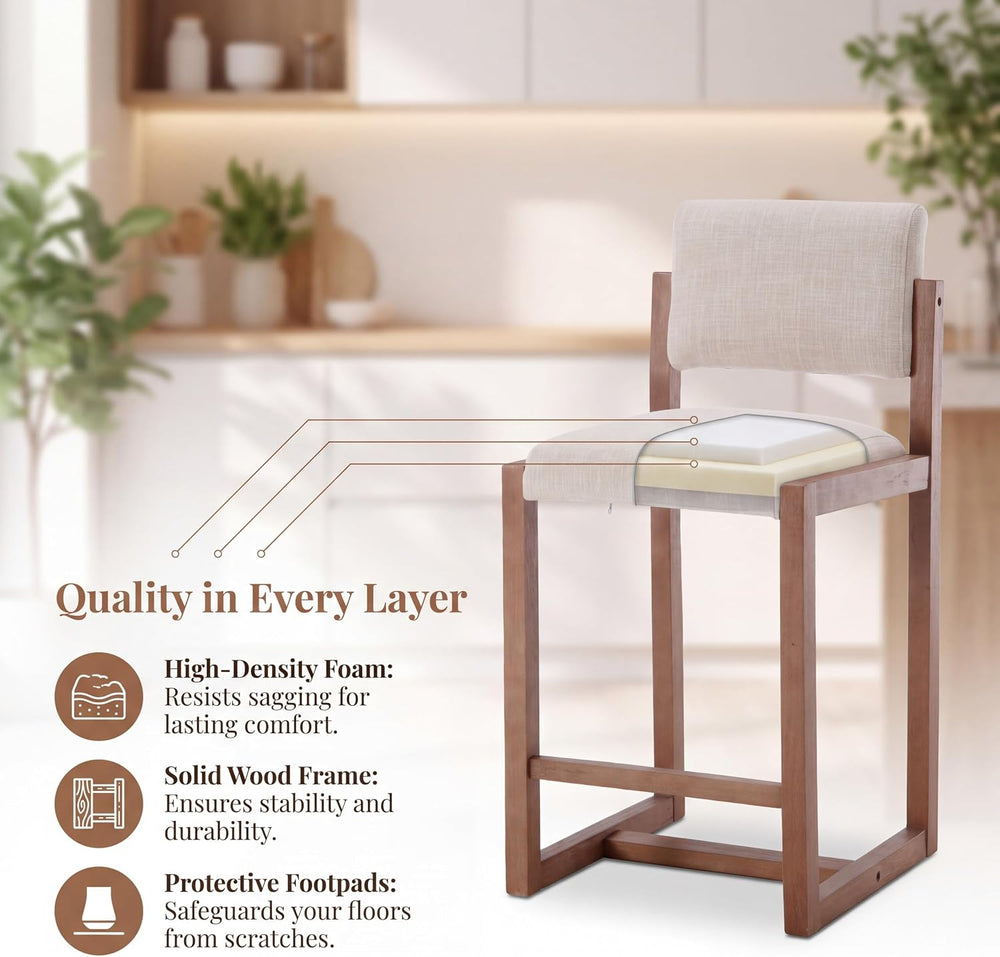 DUOMAY Modern 26" Counter Height Bar Stools Set of 2, Beige