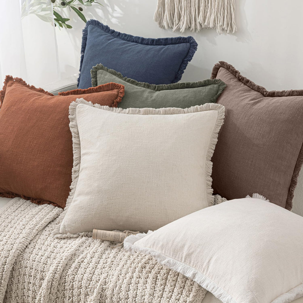 MIULEE Linen Fringe Decorative Fall Throw Pillow Covers Malt Ball 20x20