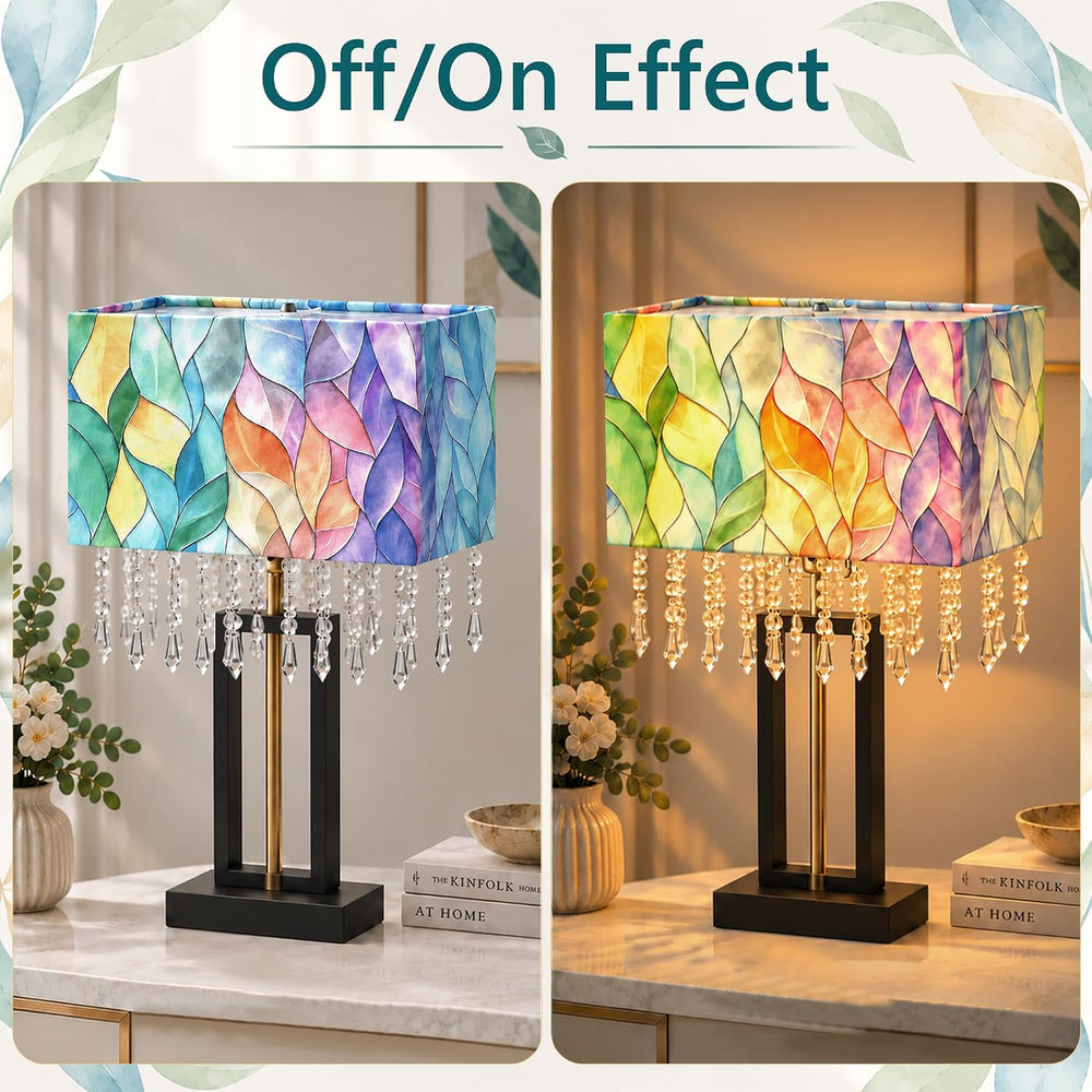 Rectangular Lamp Shade with Acrylic Droplet, Colorful Leaf, M