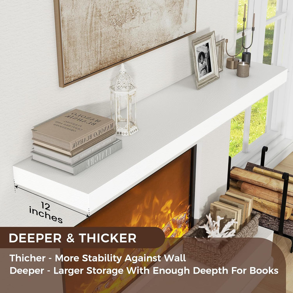 72 Inch Floating Shelves for Wall, 12"D Wood Storage Shelves, White Finish
