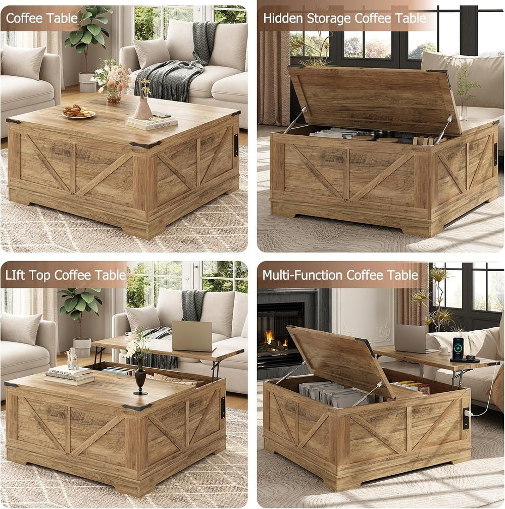 EAG 40" Large Lift Top Coffee Table with Storage, Light Walnut