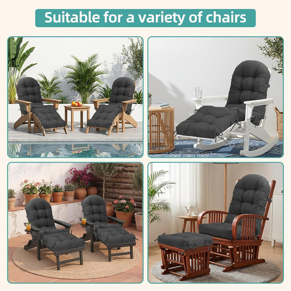 Rocking Chair Cushion Set with Ottoman Pad 4-in Thick, Dark Grey