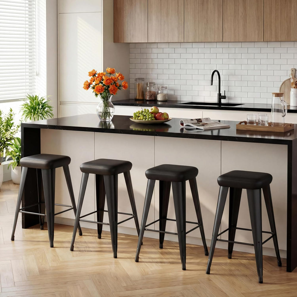 Aklaus PU Leather Metal Bar Stools 26 inch Faux Leather Counter Height Barsto...