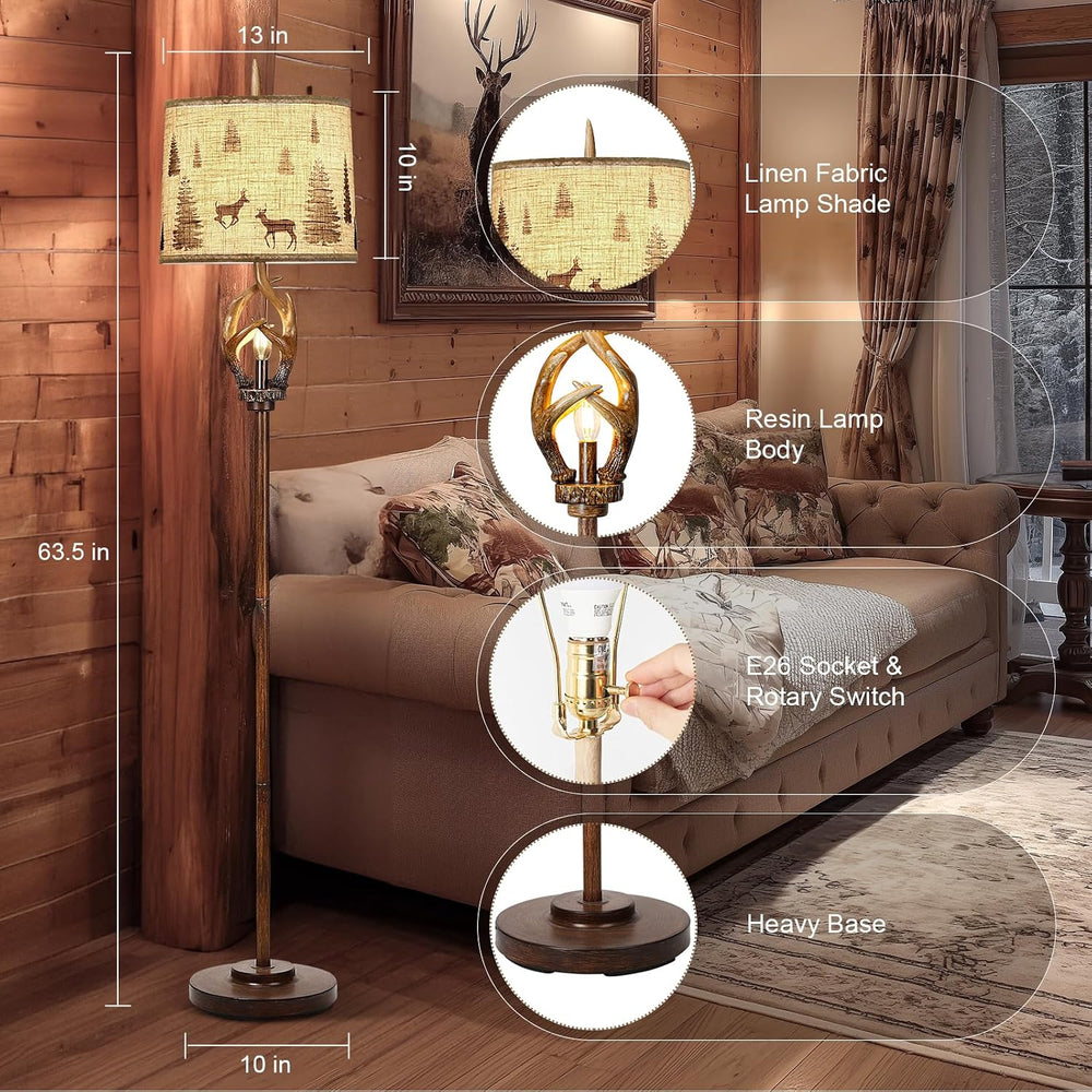 Scenekoy Rustic Antlers Floor Lamp with Night Light, Brown Finish