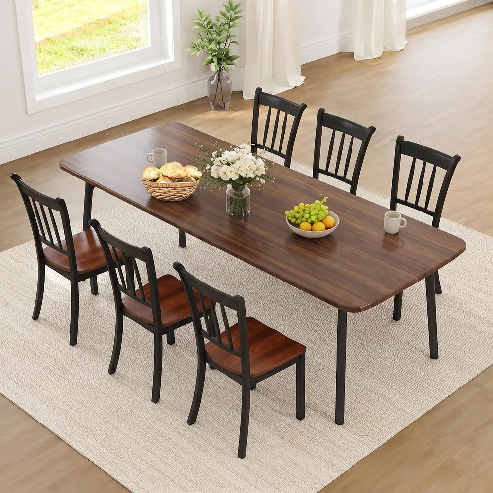 POWERSTONE Dining Chairs Set of 6, Rubberwood Kitchen Chairs, Black