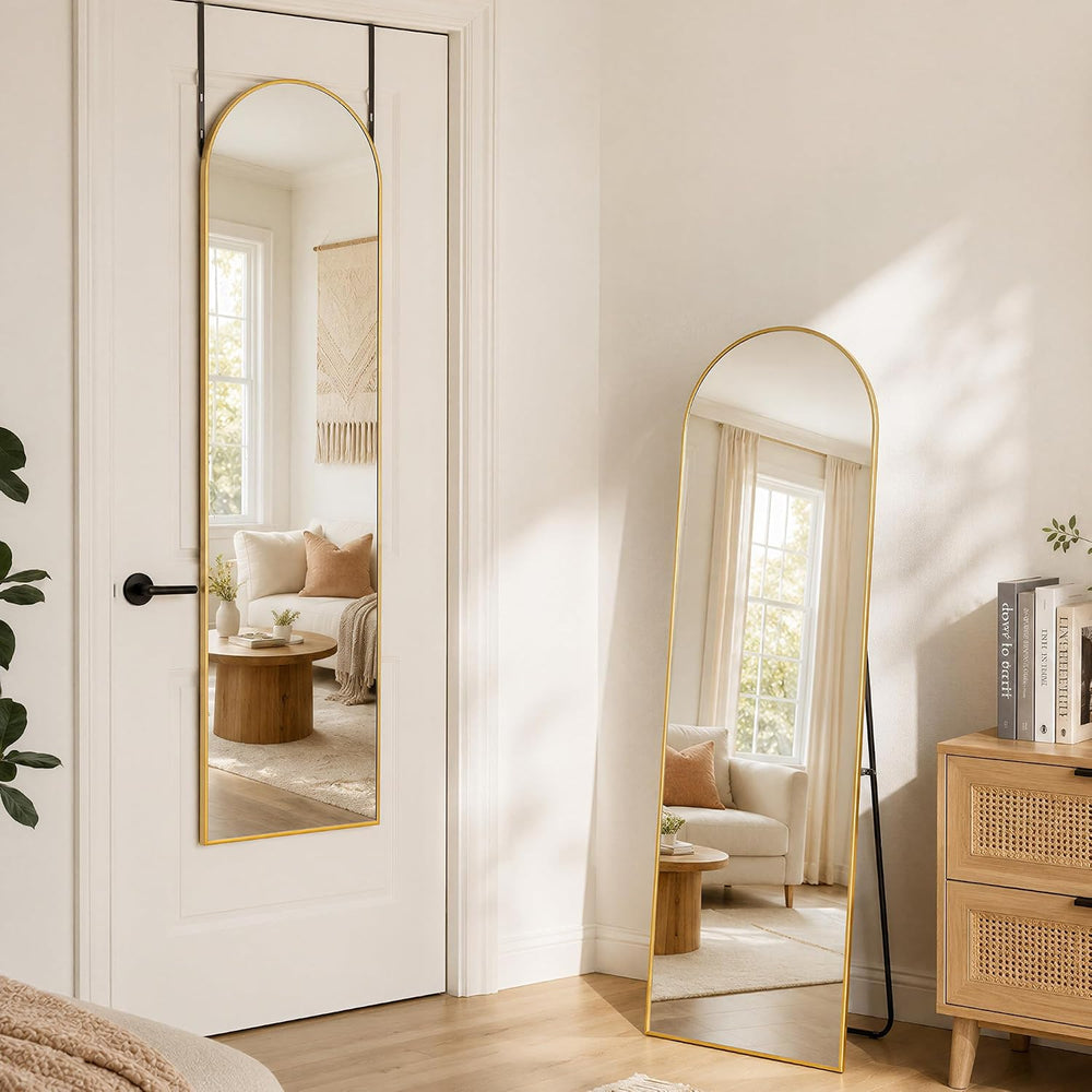 15"x 56" Over The Door Mirror, Arched Full Length Mirror with Floor...