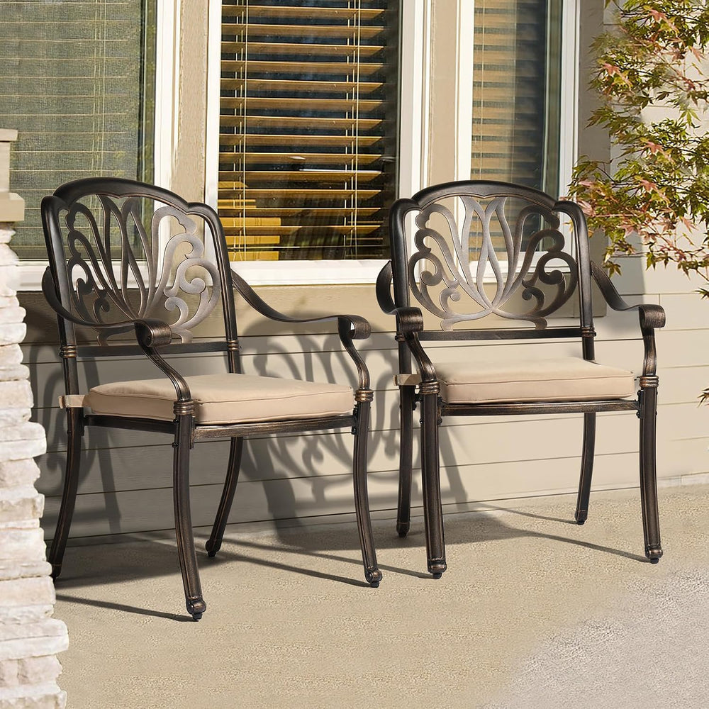 VINGLI Patio Chairs Set of 2- Cast Aluminum Outdoor Dining Chairs with Cushio...