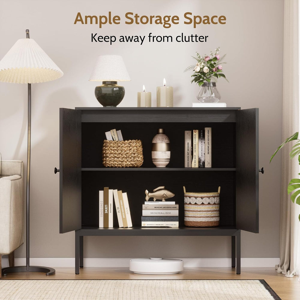Yechen Modern Fluted Sideboard Buffet Cabinet with Storage, Black