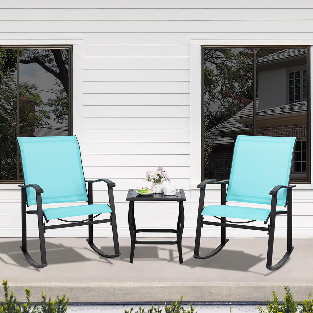 Shintenchi 3 Piece Rocking Bistro Set, Outdoor Furniture with Rocker Chairs a...