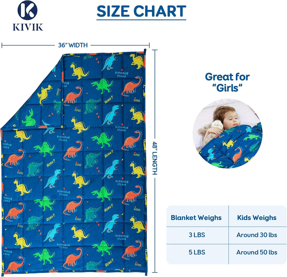 Kivik Weighted Blanket 3lbs, Cooling Blue Dinosaur Heavy Blankets, 36"x4...