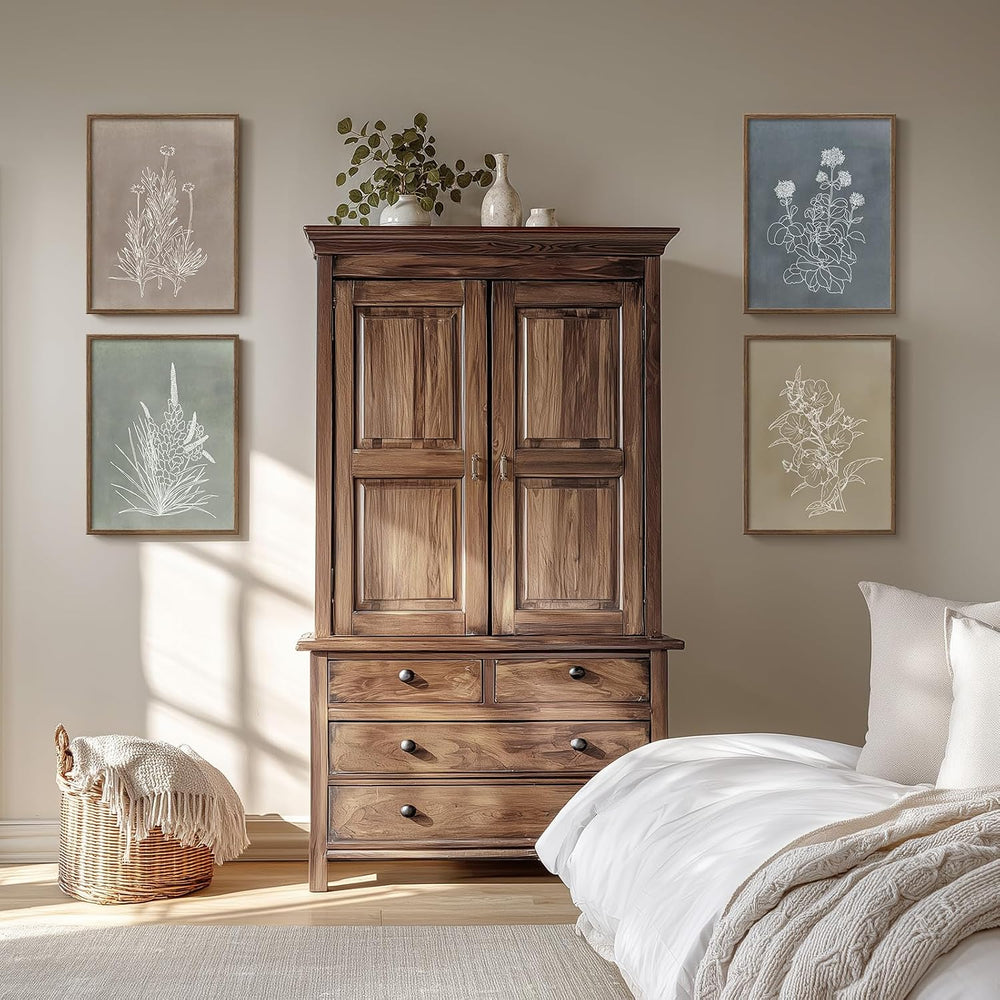 Framed Vintage Neutral Boho Botanical Wall Art for Bedroom, 11x14 In