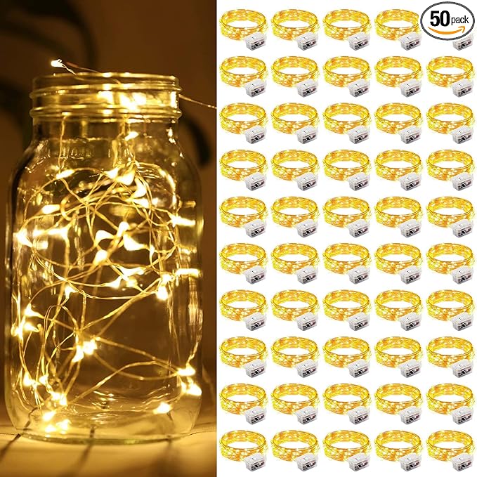 ZGWJ 50 Pack Fairy Lights Battery Operated, 7ft 20 Mini LED Fairy String Ligh...