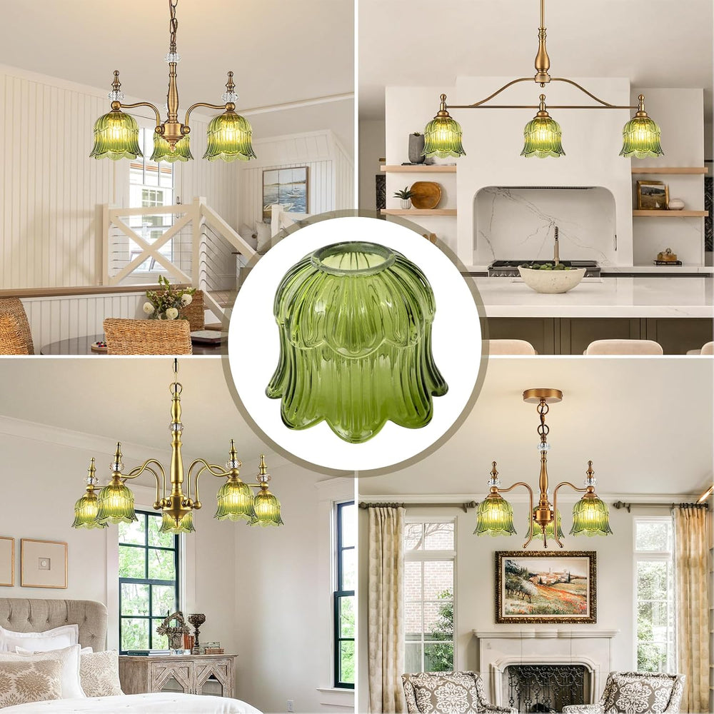 Tulip Lamp Shades Replacement, Green Glass Sconce Shade Heavy and Thick for w...