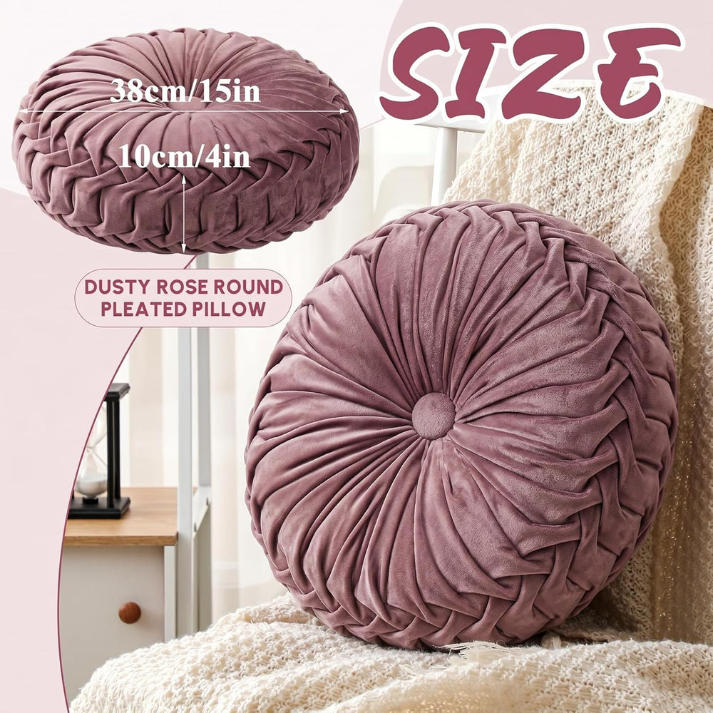 Drydiet 2 Pcs Round Throw Velvet Pillows Decorative Pillow(Dusty Rose 15'...