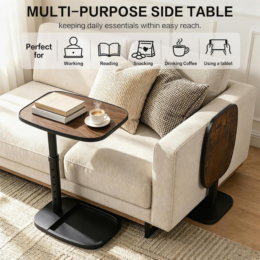 Adjustable Flip Top TV Tray, 90° Swivel Sofa Side Table, Brown