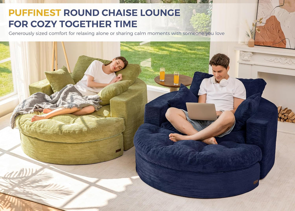 MAXYOYO Oversized Round Chaise Lounge Sofa, Boneless Chair with Ottoman
