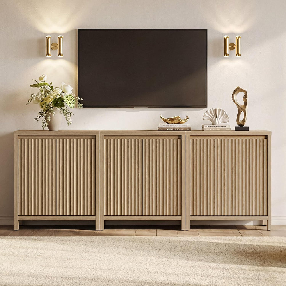 SICOTAS Sideboard Buffet Cabinet with Storage, Fluted Credenza Buffet Table
