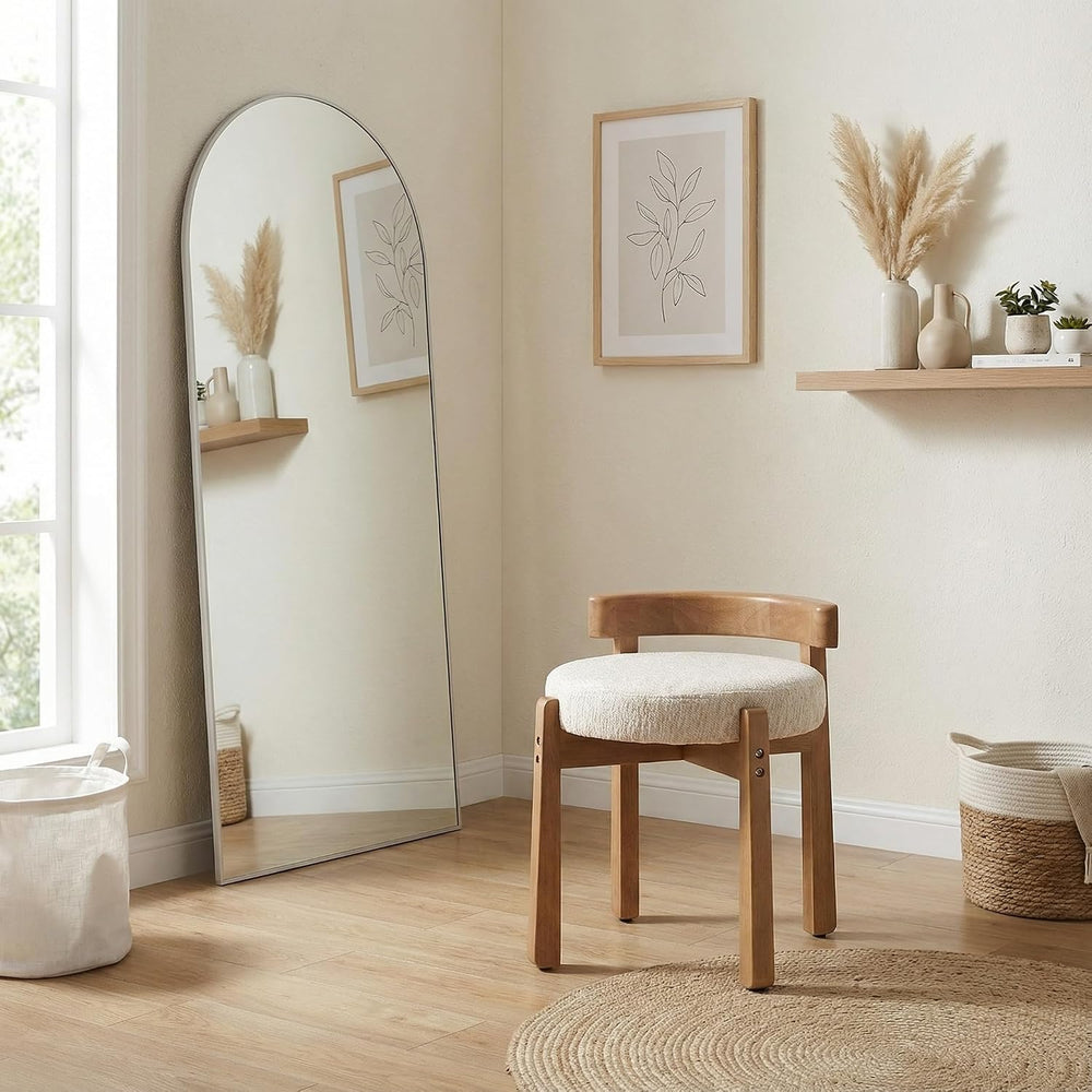 HNY Modern Chenille Vanity Chairs & Ottoman Set of 2, Beige