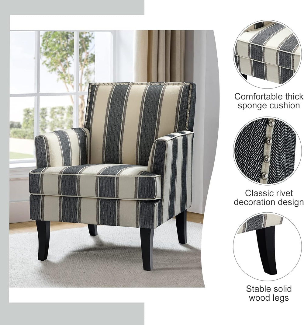 HULALA HOME Modern Accent Chair, Comfy Striped Armchair, Black