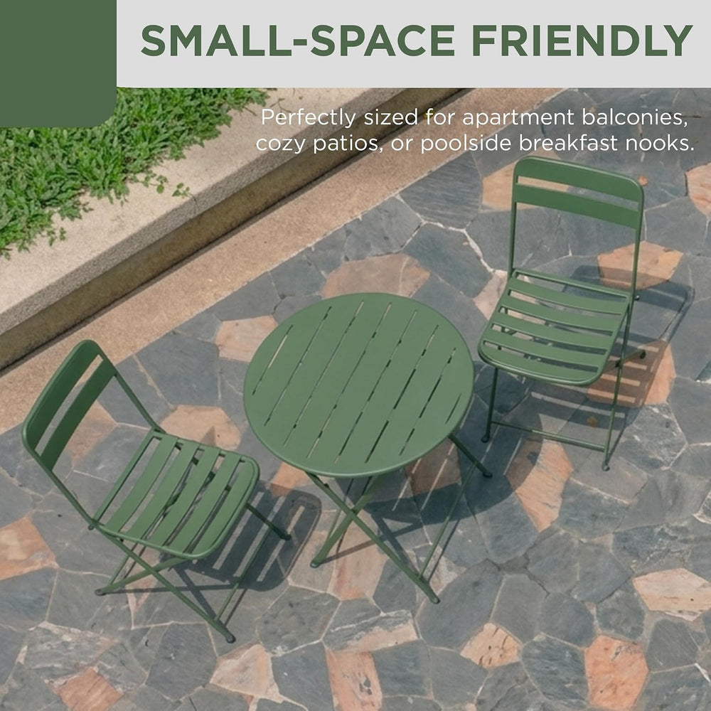 Alpine Corporation VTFAM168A-GN 3-Piece Green Metal Folding Bistro Set – 20&q...