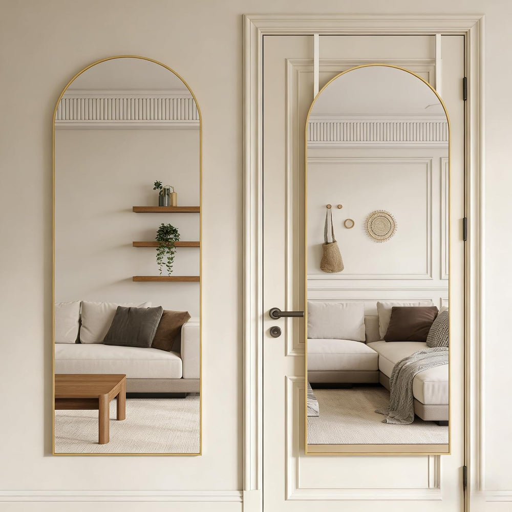 14" x 48" Arched Full Length Mirror Gold Frame Over Door & Wall...