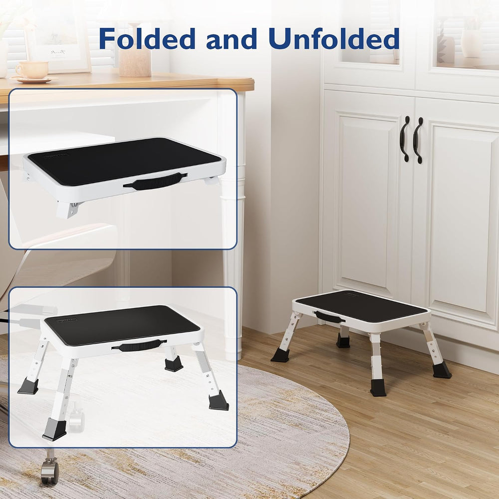 BONTEC Folding Step Stool, 3-Level Adjustable Metal Step Stool, 330lbs