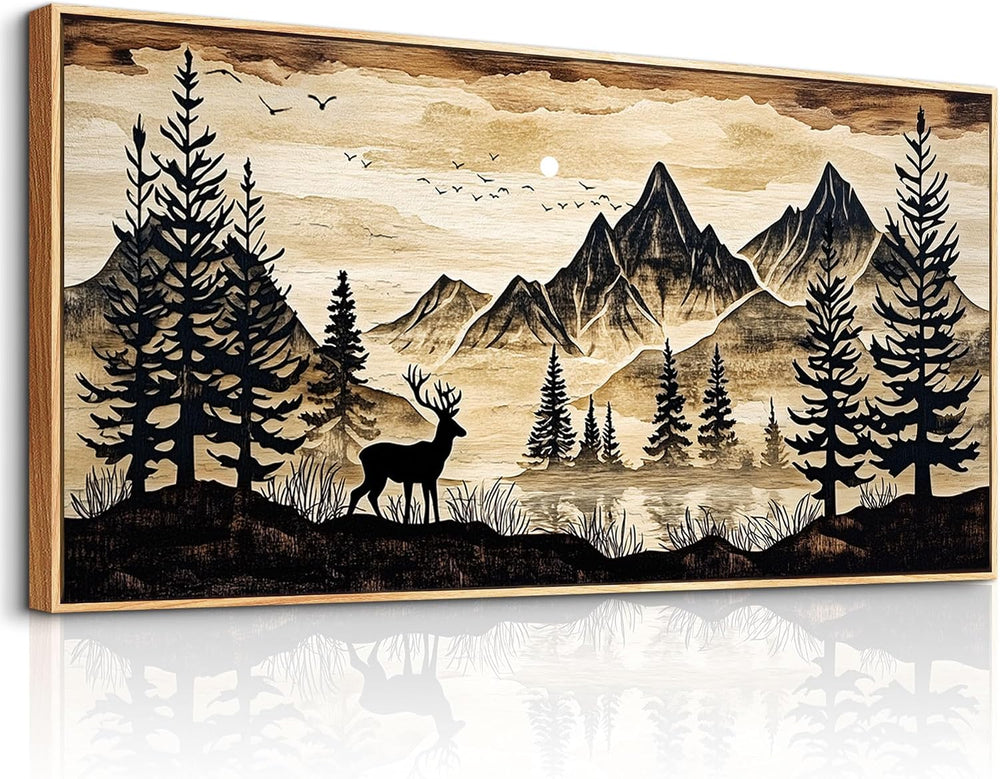 DZRWUBHS Large Forest Wall Art for Living Room Deer Pictures Wall Decor Rusti...