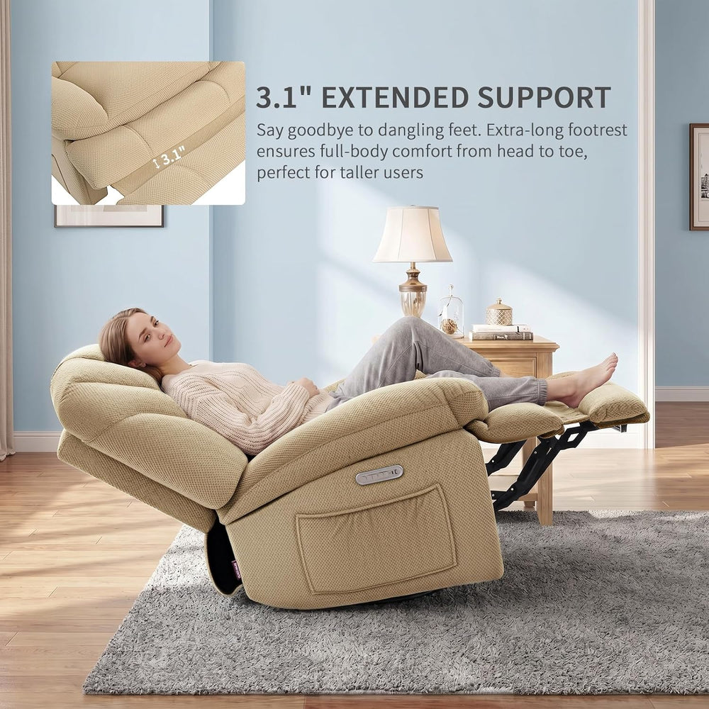EONIX Dual Motor Power Swivel Rocker Recliner, Plush, Beige