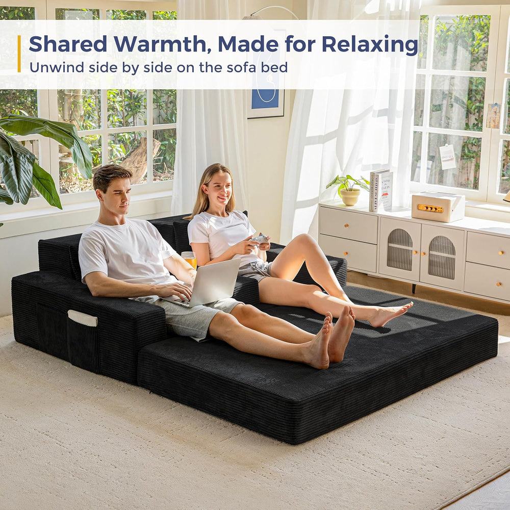 MAXYOYO Sofa Bed, 64-Inch Boneless Loveseat with 2 Cup Holders