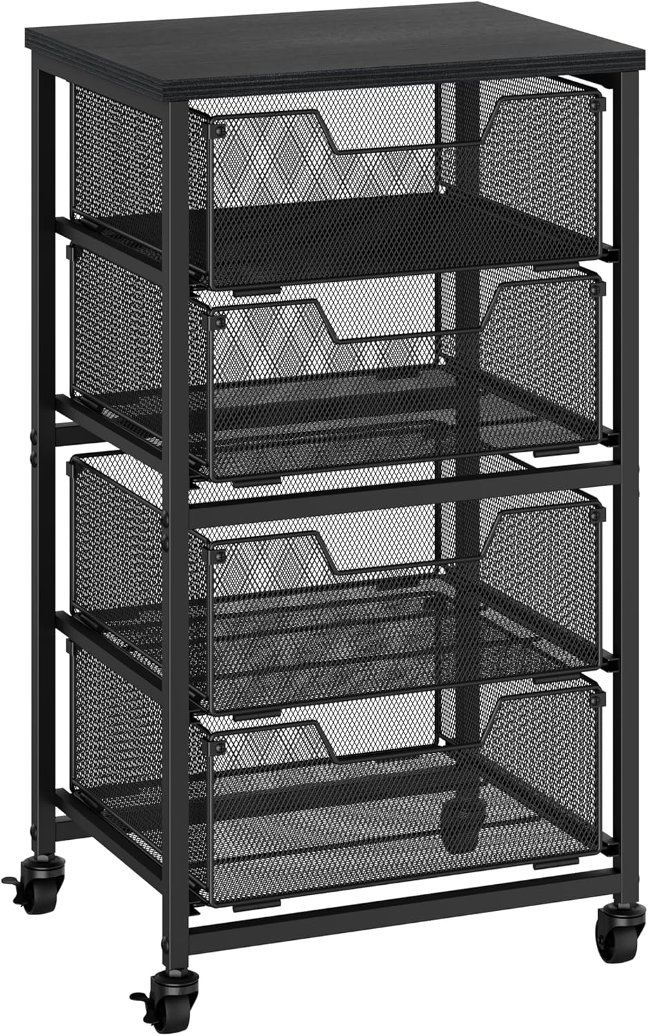 Rolling Cart with Drawers, 4-Drawer Storage Cart on Wheels with Wooden Top, M...