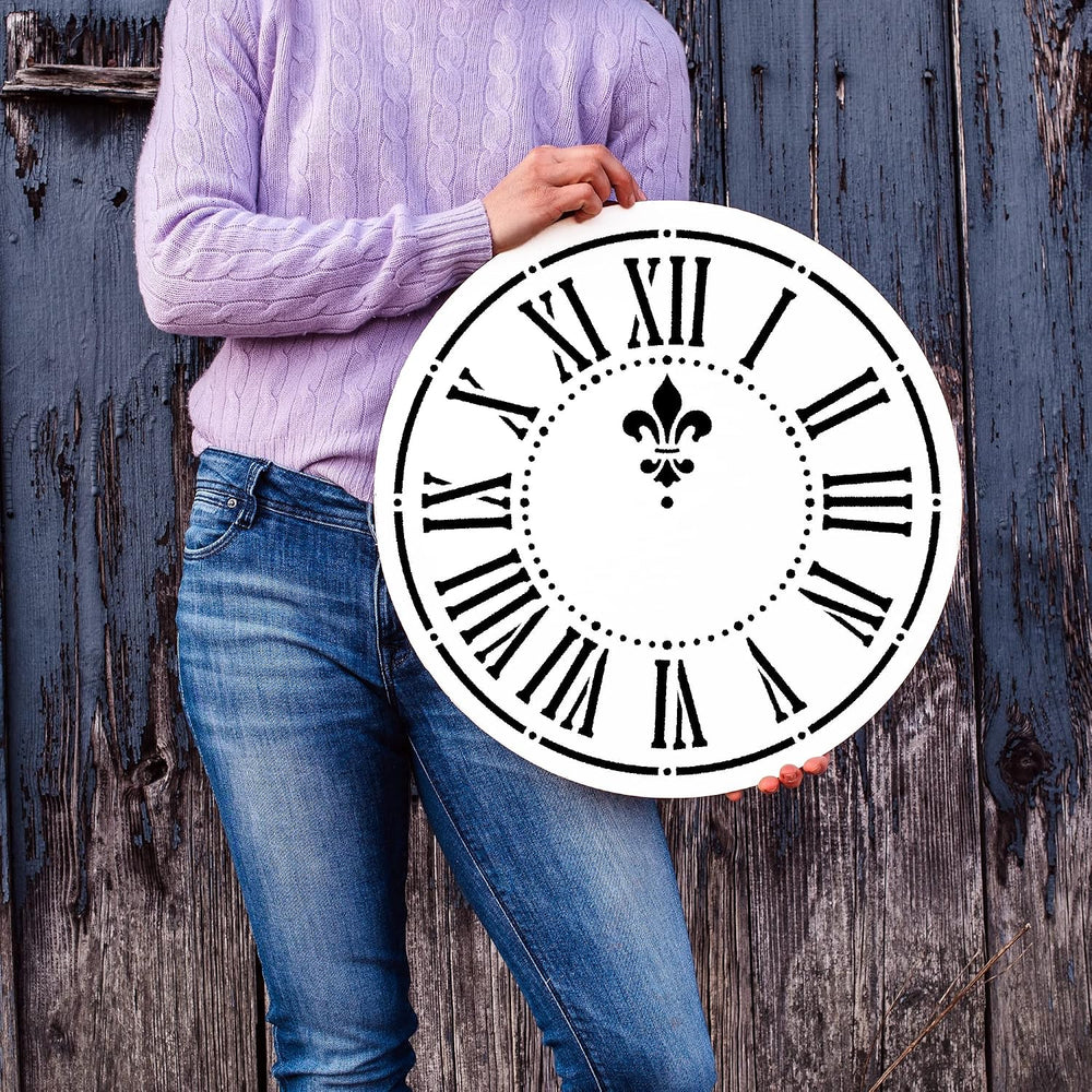 Farmhouse Wall Clock Art - Rustic Stencil for Decor, Print