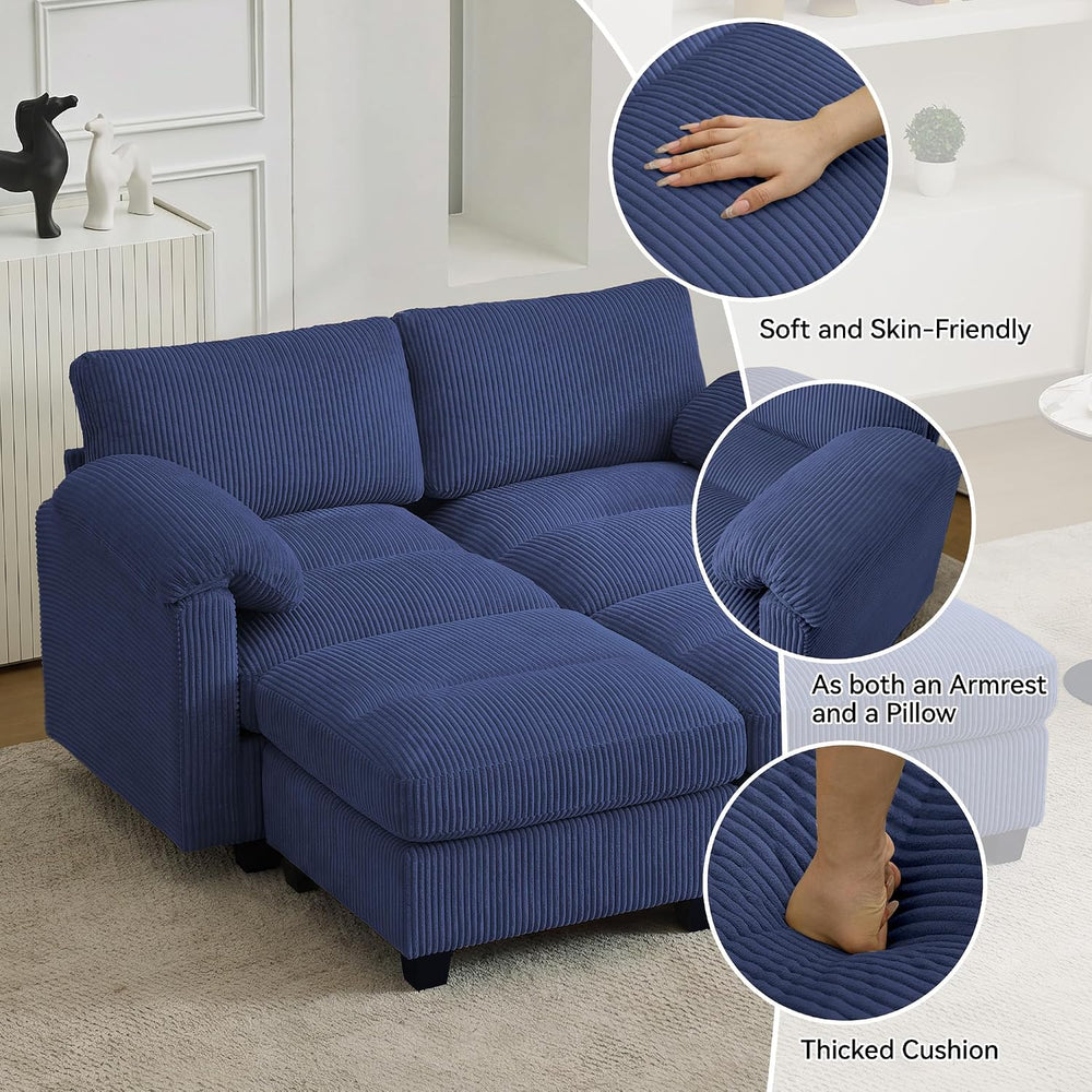 Modular Sectional Sofa, 61'' Corduroy Deep Seat Couch with 2 Ottoman,...