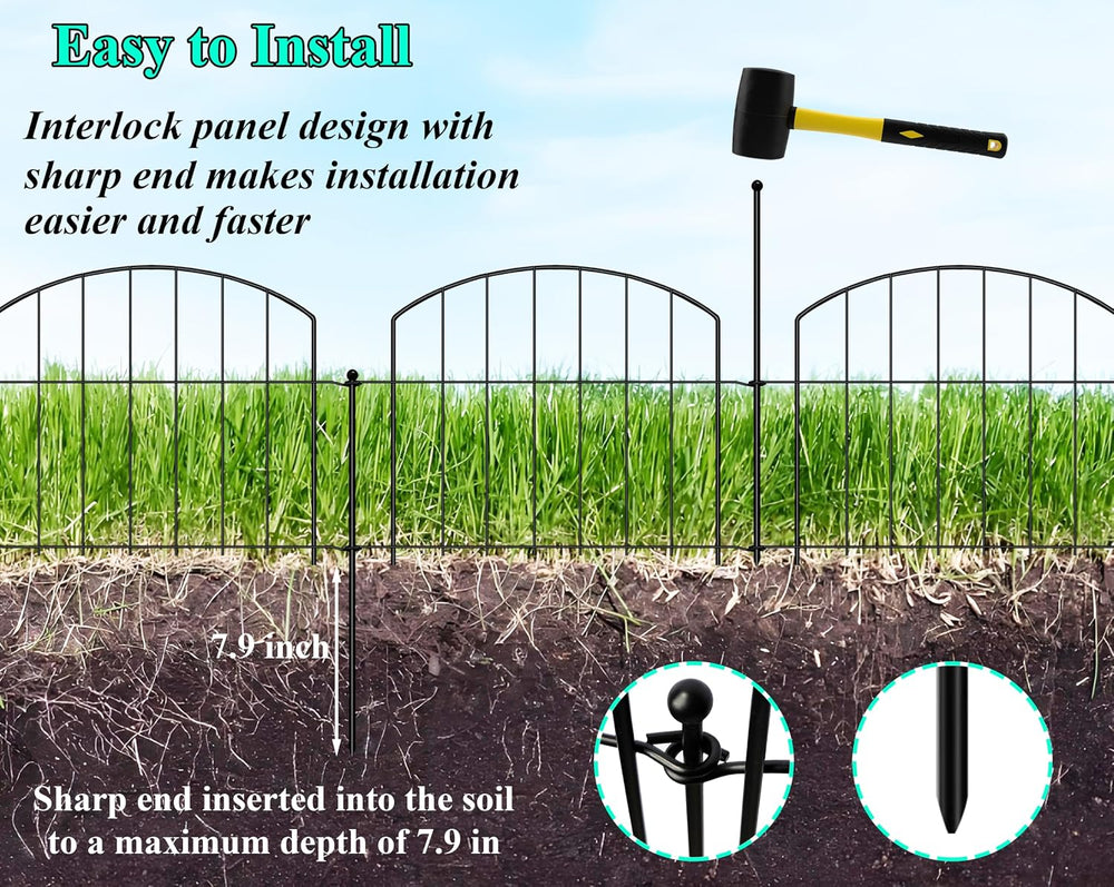 Animal Barrier Fence 12in(H) x 39ft(L), No Dig Decorative Garden Fence with 1...