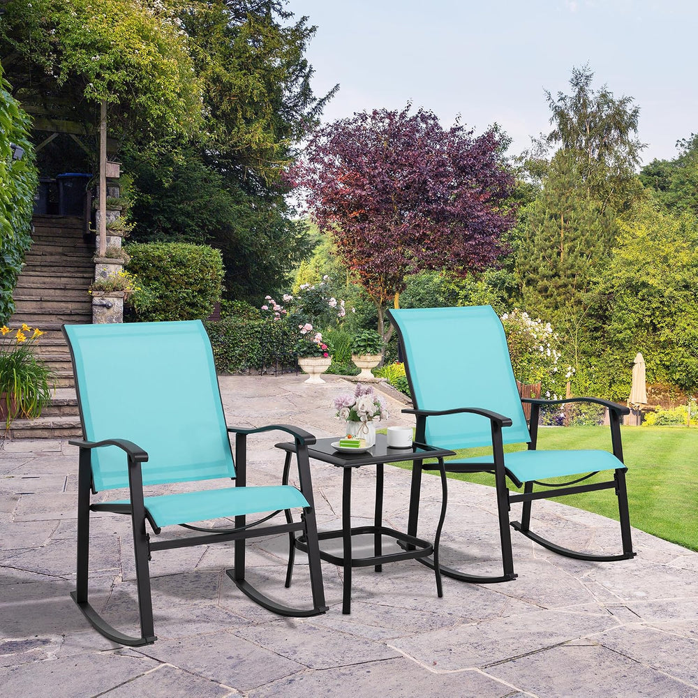 Shintenchi 3 Piece Rocking Bistro Set, Outdoor Furniture with Rocker Chairs a...