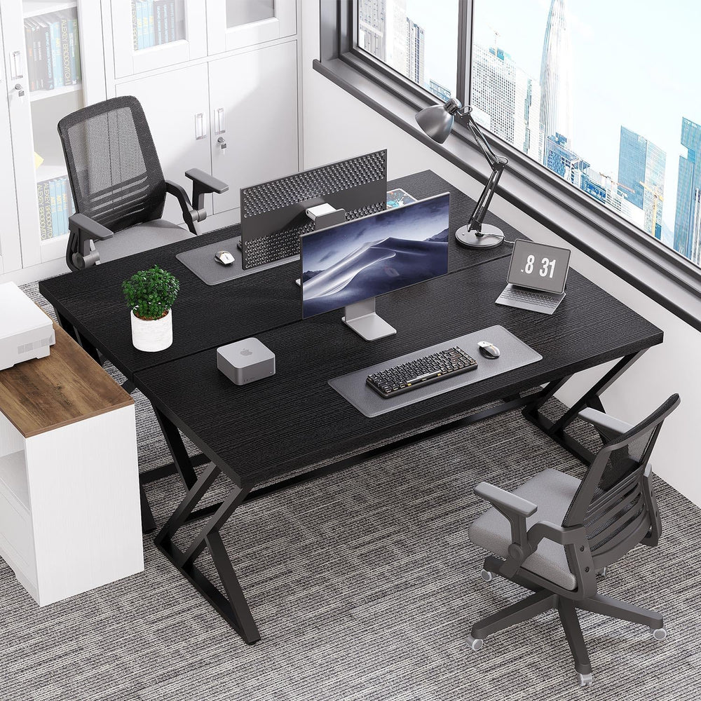 LVB 55 Inch Black Modern Computer Office Desk Metal & Wood Writing Desks