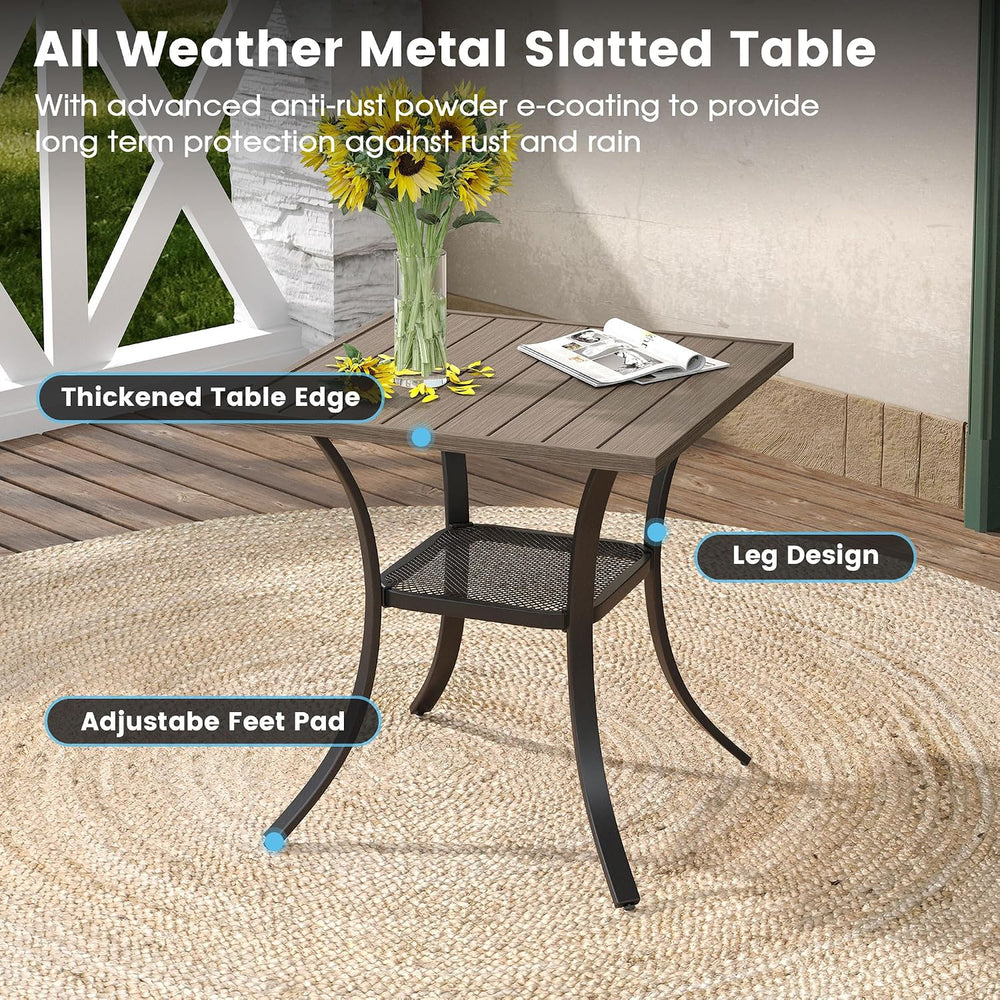 DIFY 3-Piece Outdoor Patio Bistro Dining Set, Grey Wood-Like Small Square Din...