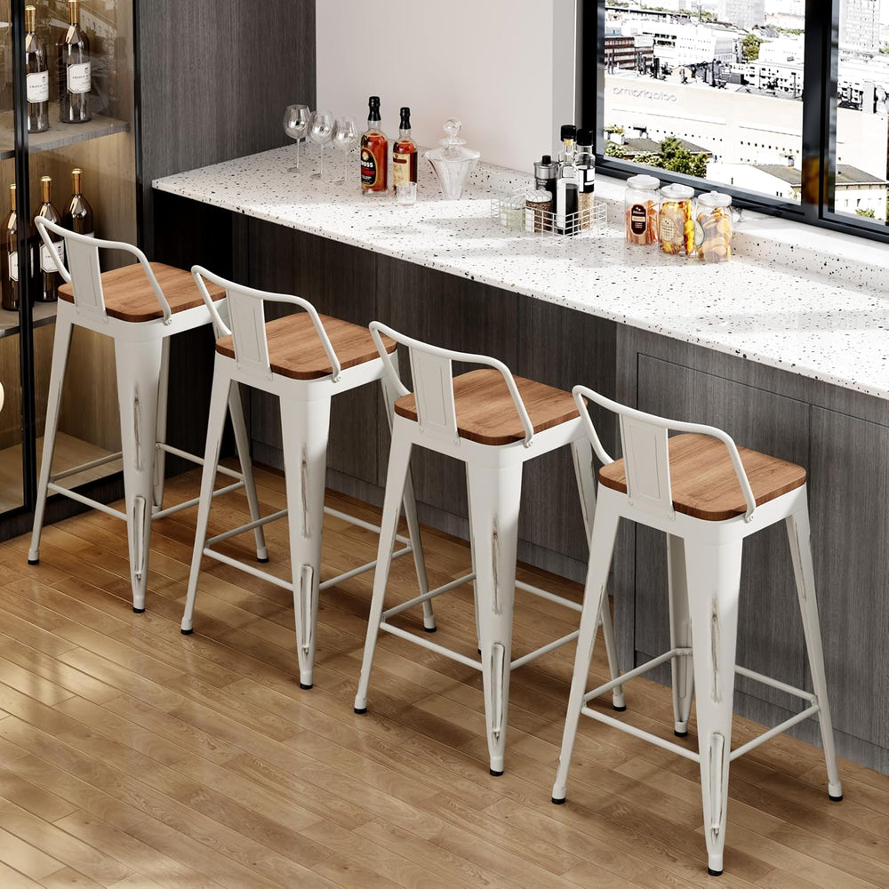 30" Barstools Set of 4 Counter Height Bar Stools Chair-Distressed White
