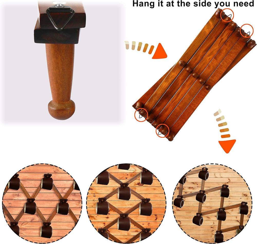 Dseap Accordian Wall Hanger: 16” High Wooden Wall Expandable Coat Rack, Hat R...