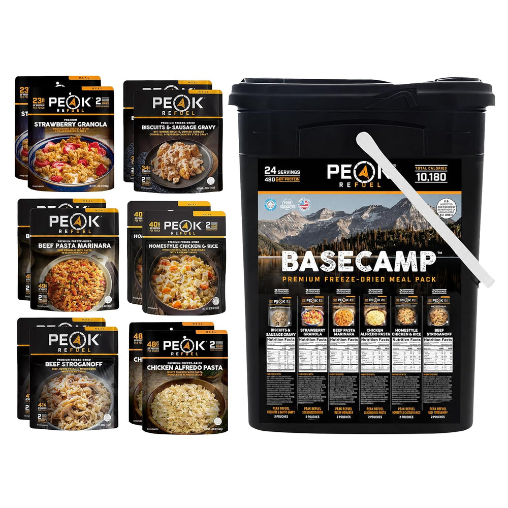 Peak Refuel Basecamp Bucket 3.0 Freeze-Dried Meals with 100% Real Meat