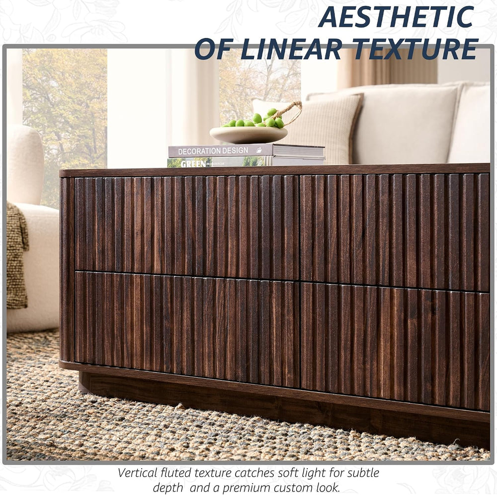51" Fluted Coffee Table with 4 Drawers, Dark Walnut