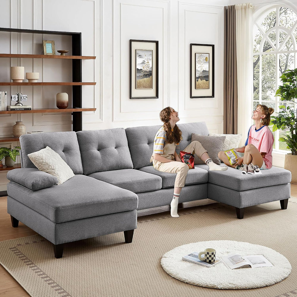 Sectional Couches for Living Room, Modern Linen Fibre U Shaped Sofa Couch wit...