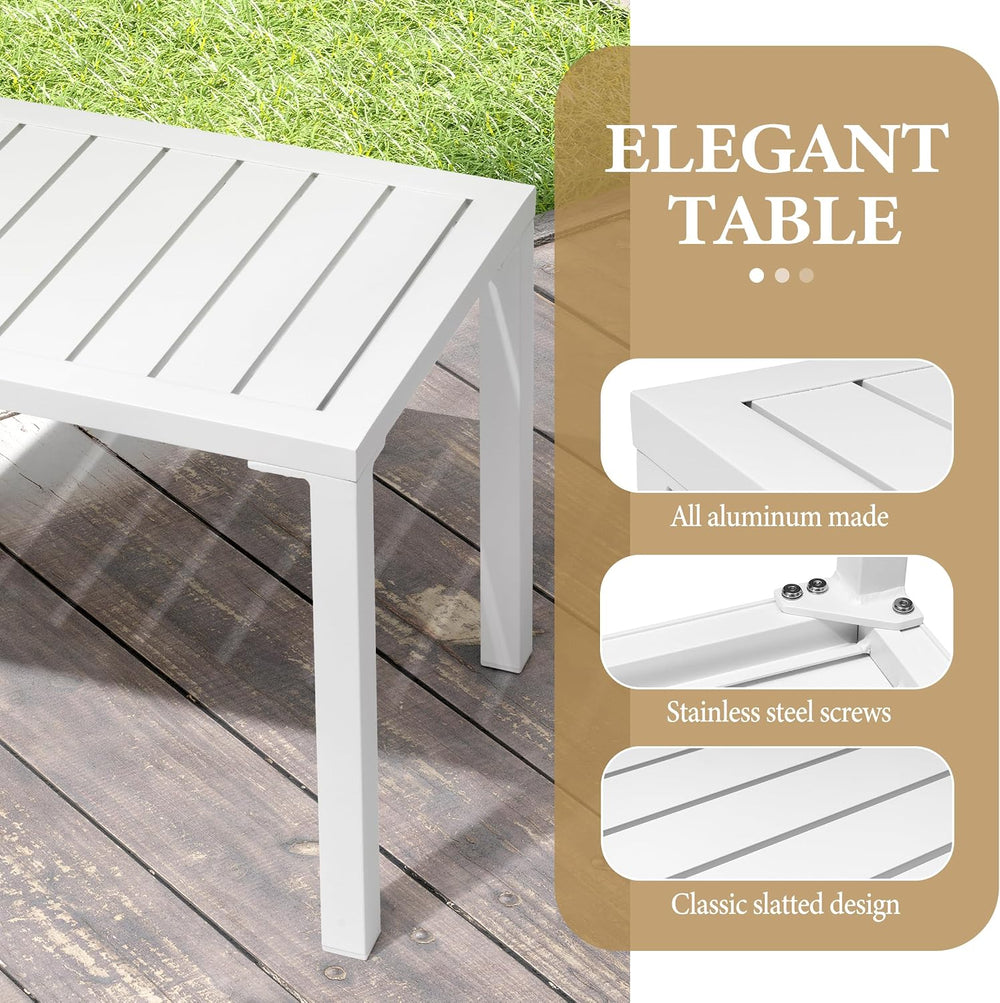 Aluminum Outdoor Side Table, Small Patio Coffee Bistro End Table, White