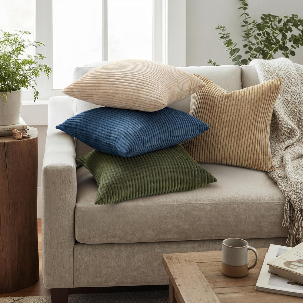 Mecatny Corduroy Fall Throw Pillow Covers 24x24 Set of 2 Olive Green