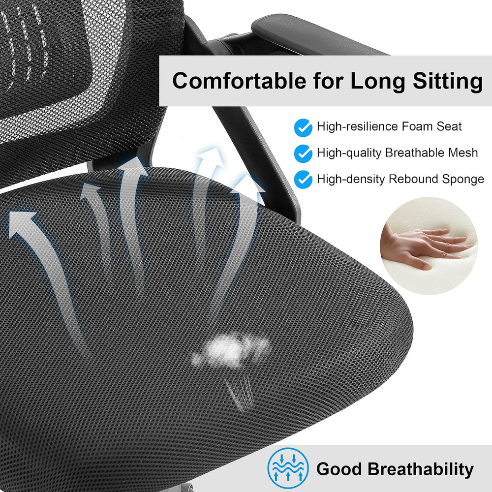 VECELO Mid-Back Swivel Ergonomic Office Chair with Adjustable Arms, Mesh Lumb...