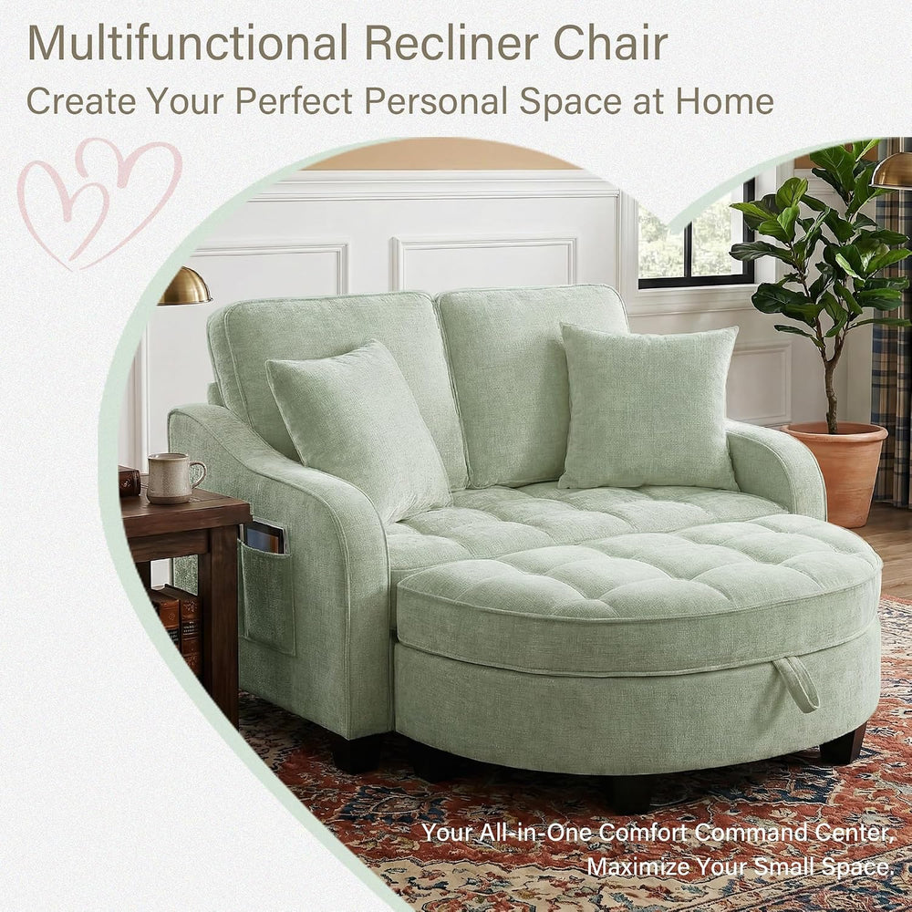 Round Chaise Lounge Chair with Storage Ottoman, Oversized Bubble Chair and a ...