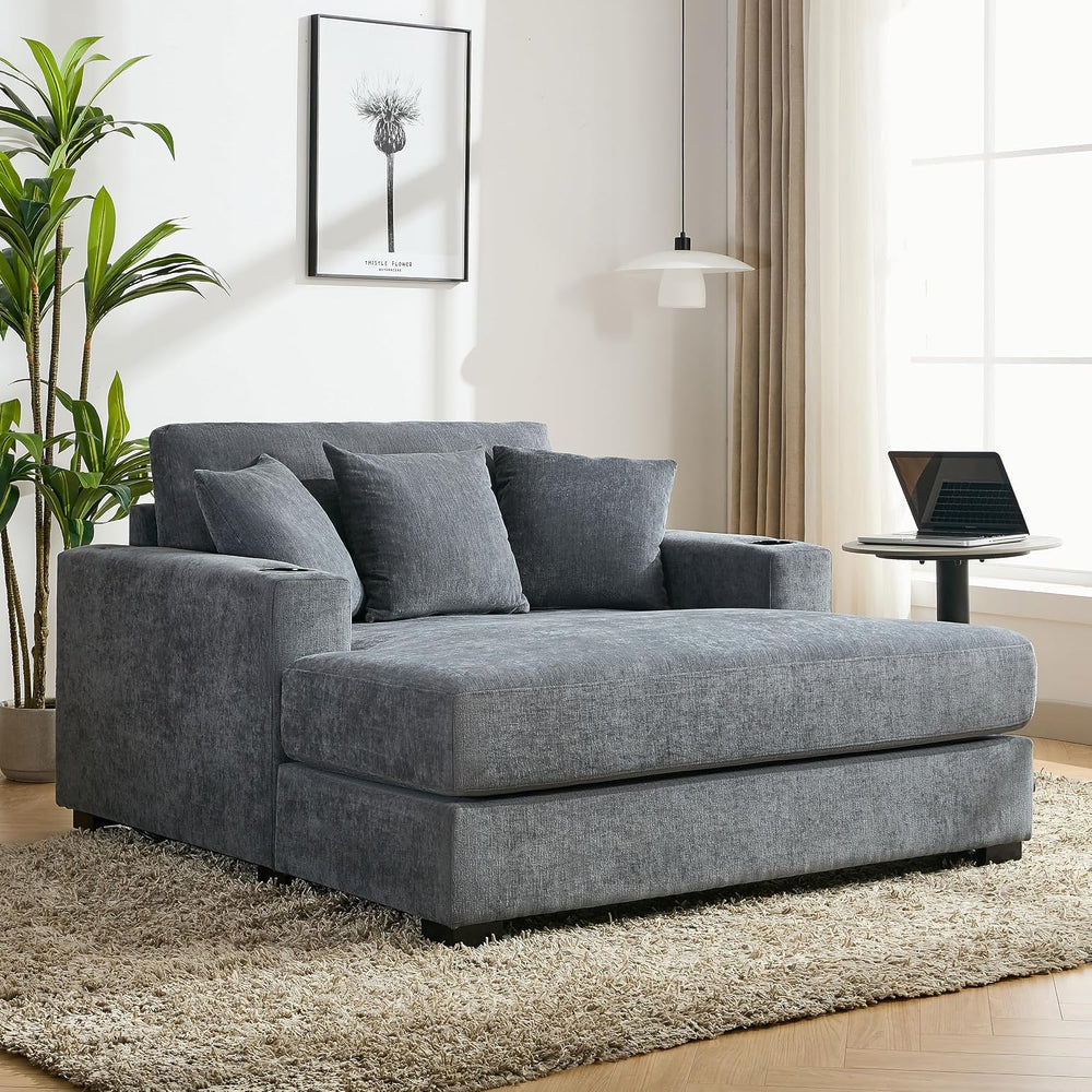 Merax Modern Upholstered Indoor Chaise Lounge with Pillows, Charge Station &a...