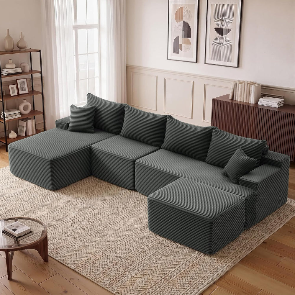 Mangodan 118'' Boneless Couch, U Shaped Couches for Living Room, Gray
