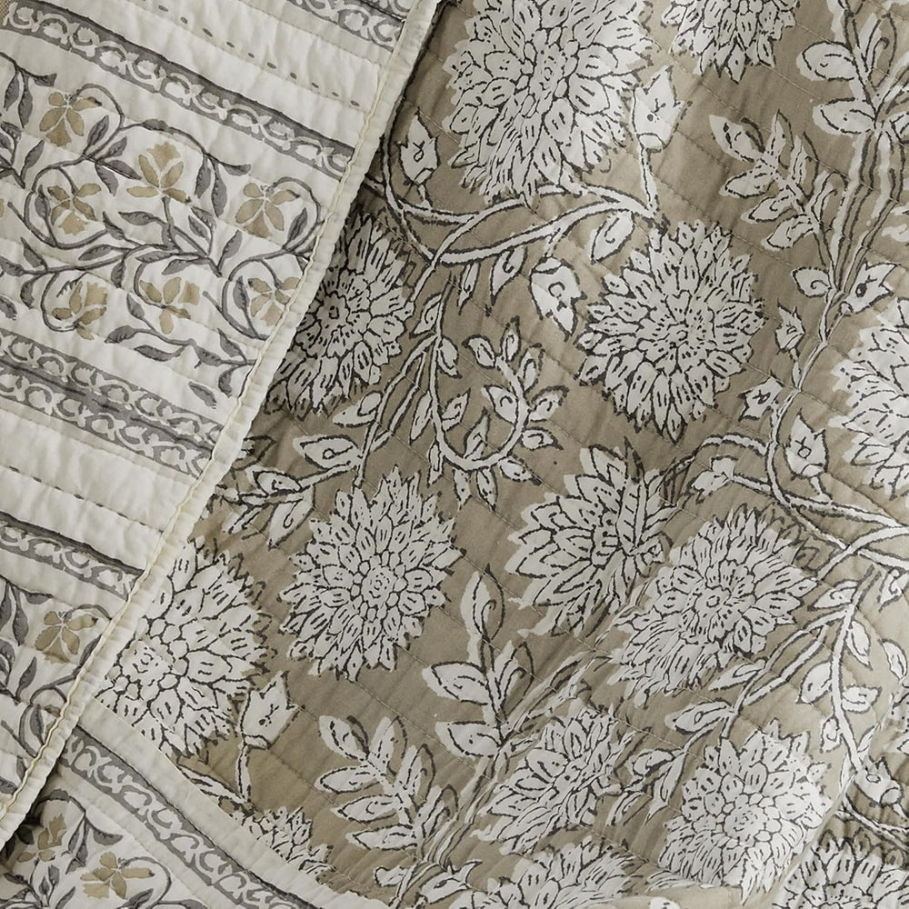 Levtex Home - Adare Taupe - Throw - Bordered Floral - Taupe, Grey and Cream -...