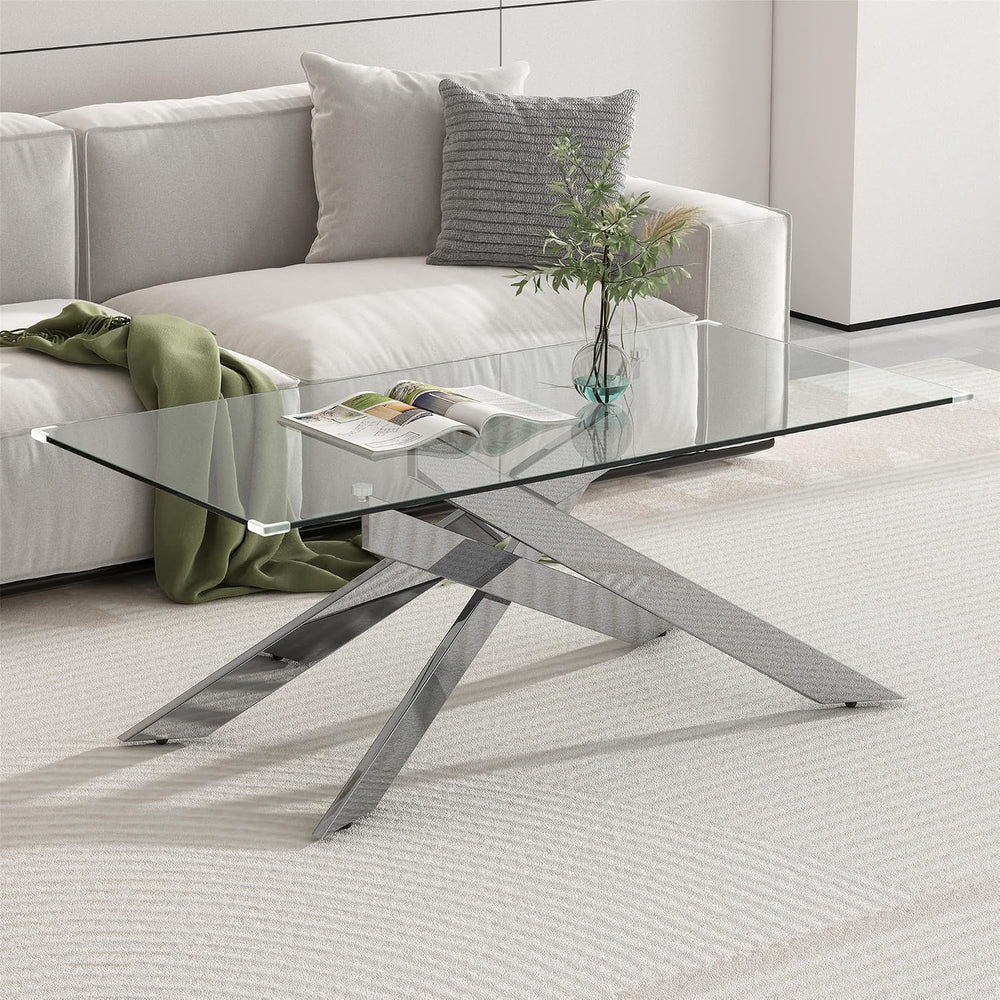 AF ARTISAN FURNITURE Silver Glass Coffee Table and 2 End Table Set of 3, Coff...