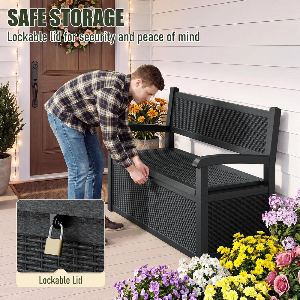 80 Gallon Outdoor Storage Bench, Resin Outdoor Storage Box with Armrest, Lock...